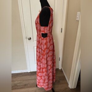 THML Medium halter maxi dress rust pink fringe side detail long dress cotton